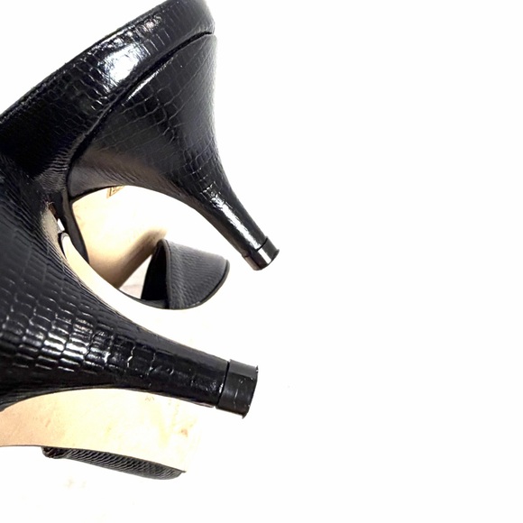 Club Monaco Black Leather Mules Slip On Embossed Crocodile Heels Size 39.5 Italy - Picture 12 of 12